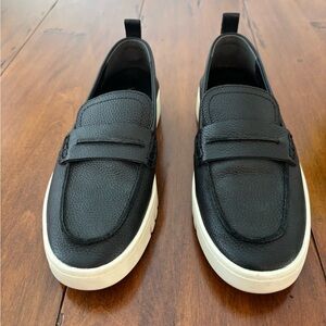 Vionic Black Leather Loafers with White Soles